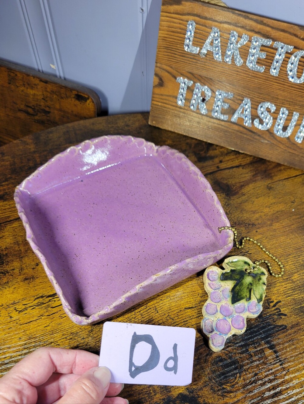 Handmade Square stoneware grape napkin holder